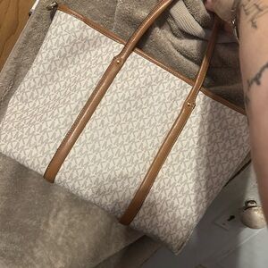 Stylish Cream and Tan Tote Bag